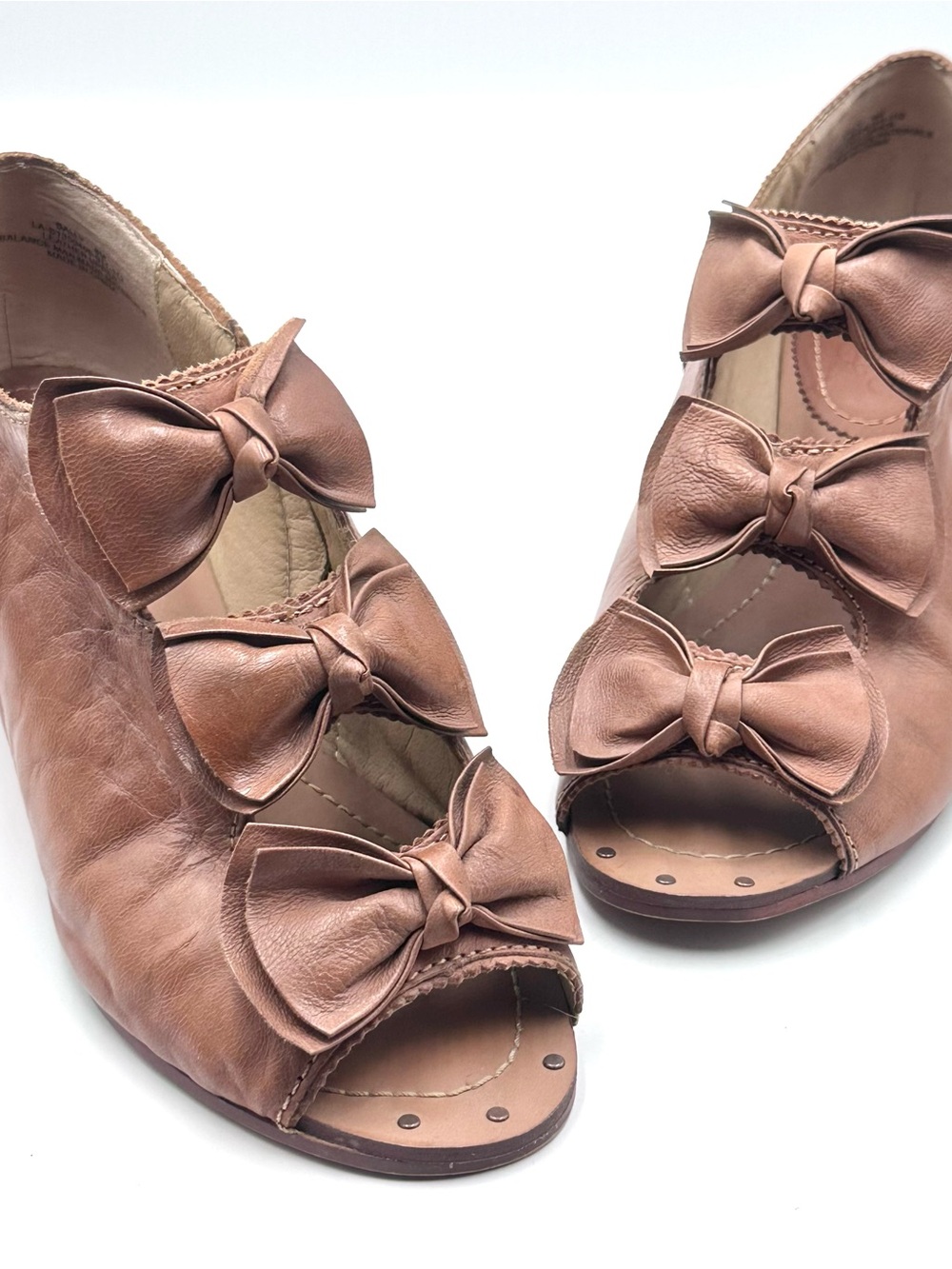 Latigo Tan Bow Peep-Toe Wedge Heels